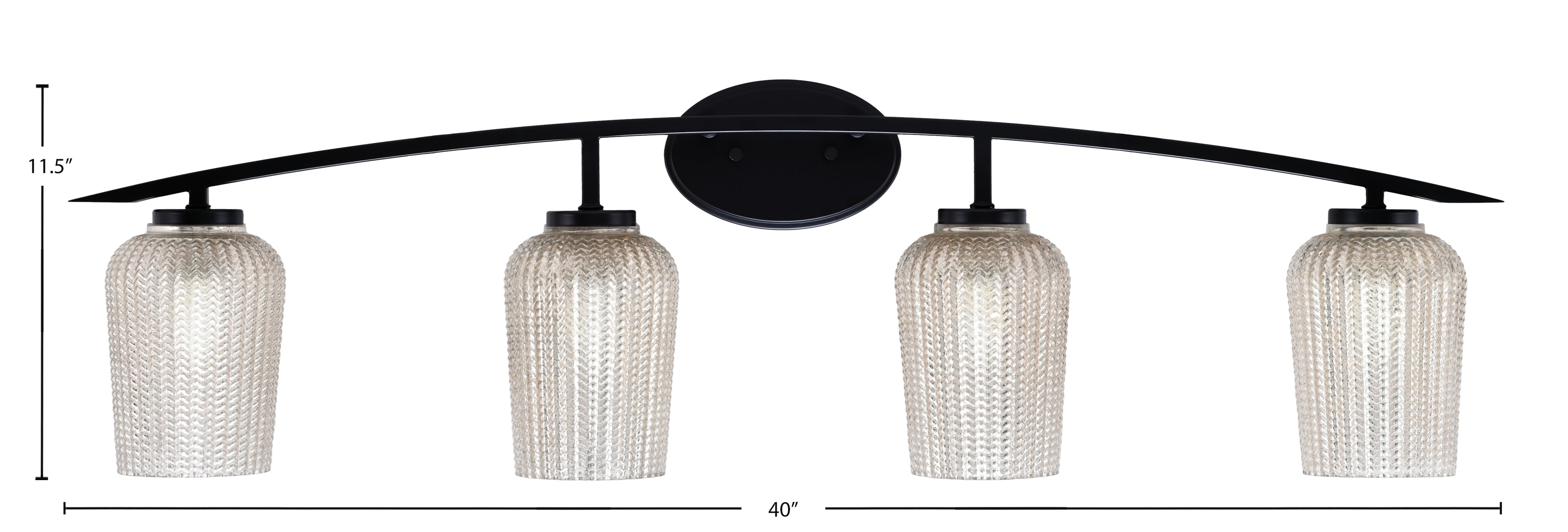 Kurve Four Light Bath Bar in Matte Black with Silver Textured Shade