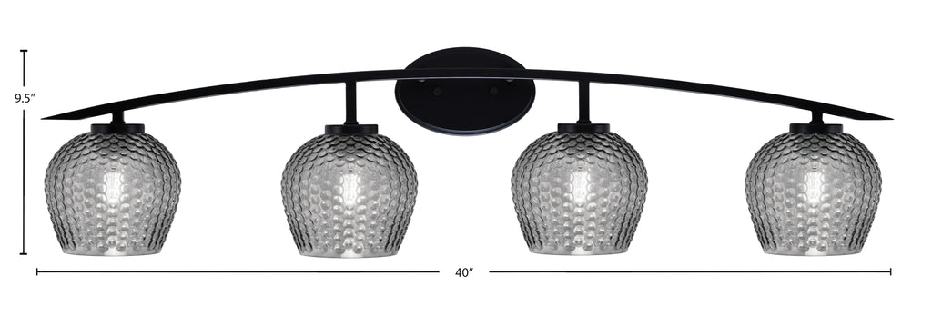 Kurve Four Light Bath Bar in Matte Black with Smoke Textured Shade