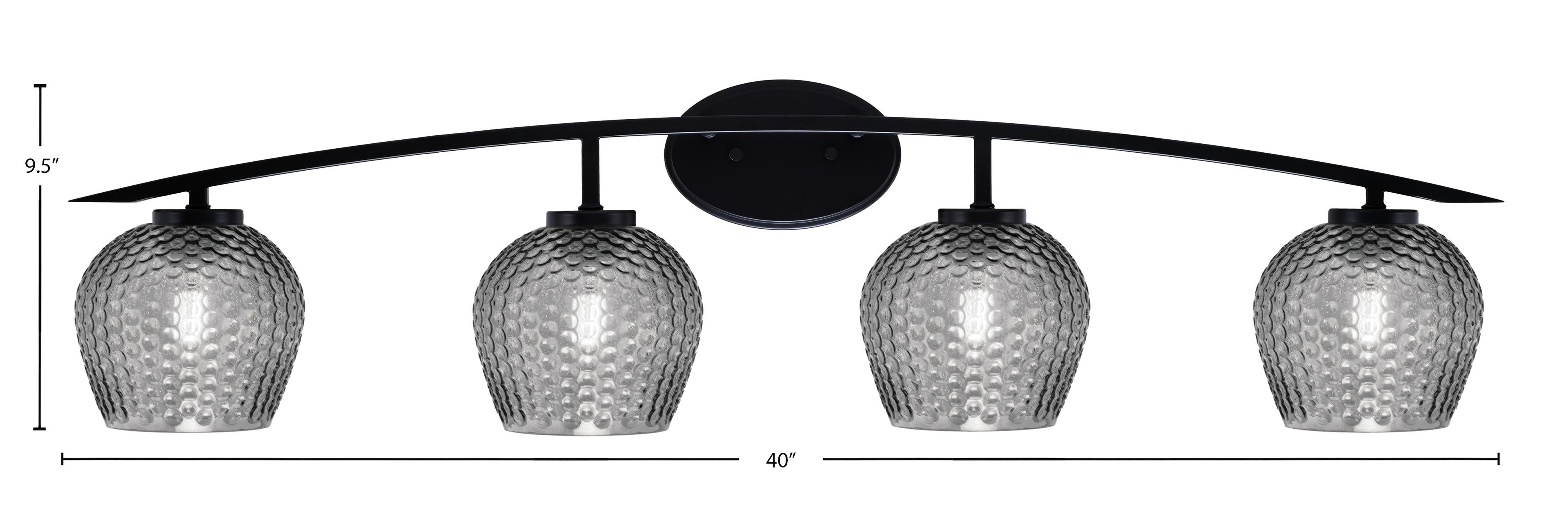 Kurve Four Light Bath Bar in Matte Black with Smoke Textured Shade