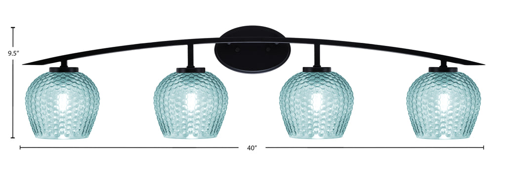 Kurve Four Light Bath Bar in Matte Black with Turquoise Textured Shade