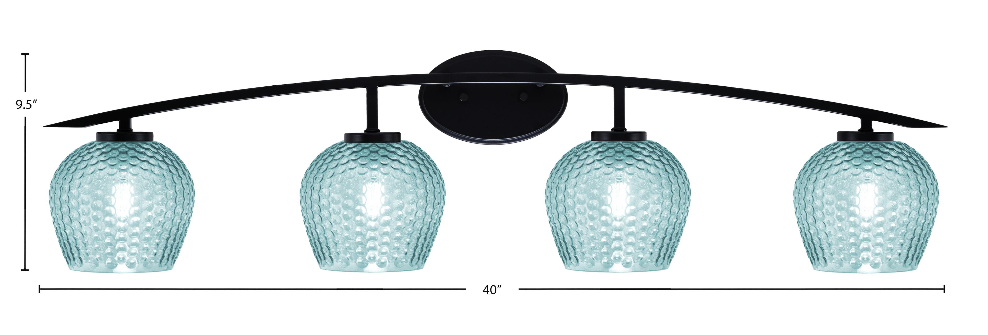 Kurve Four Light Bath Bar in Matte Black with Turquoise Textured Shade