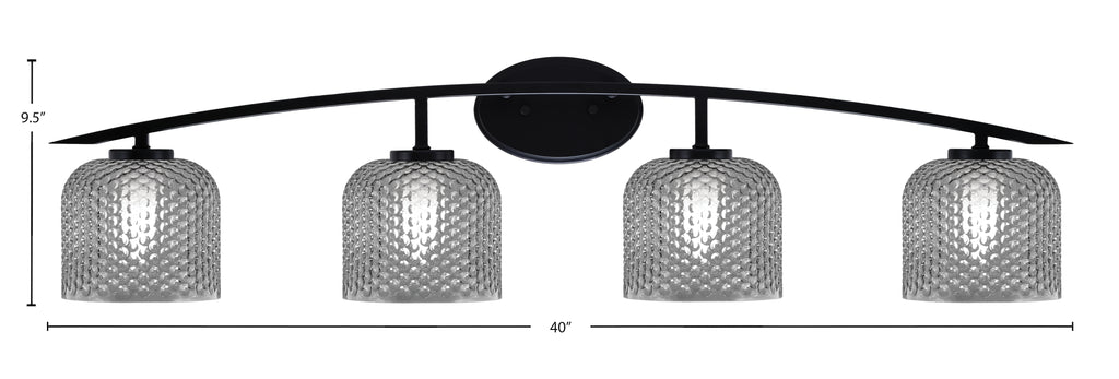 Kurve Four Light Bath Bar in Matte Black with Smoke Textured Shade