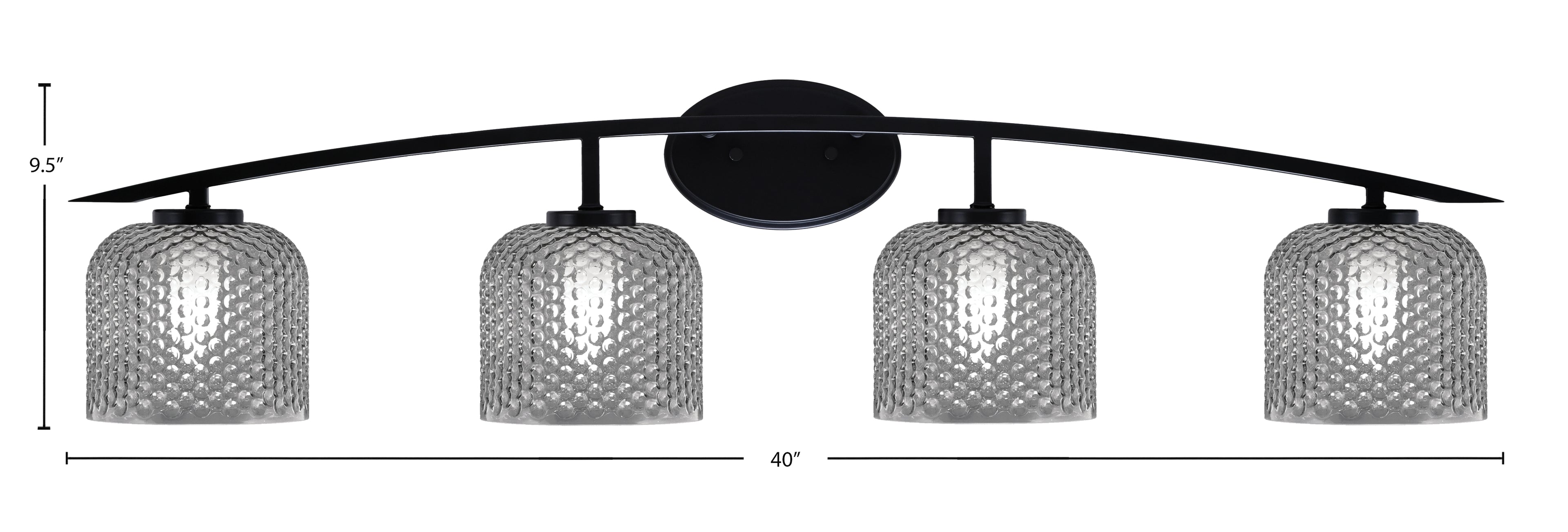 Kurve Four Light Bath Bar in Matte Black with Smoke Textured Shade