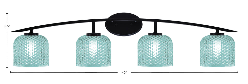 Kurve Four Light Bath Bar in Matte Black with Turquoise Textured Shade
