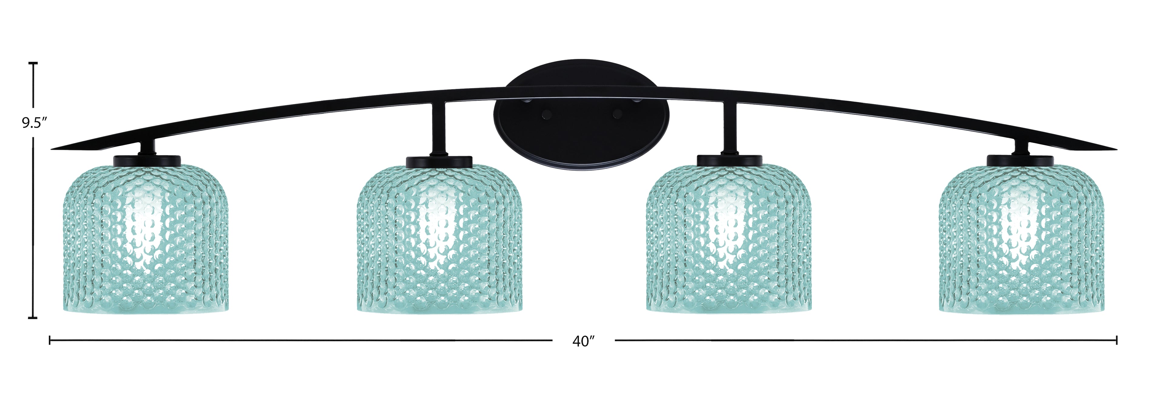 Kurve Four Light Bath Bar in Matte Black with Turquoise Textured Shade