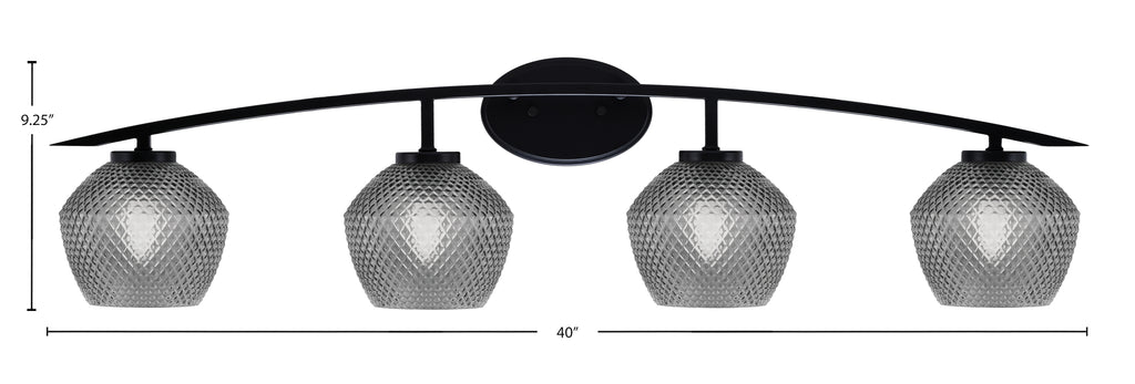 Kurve Four Light Bath Bar in Matte Black with Smoke Textured Shade