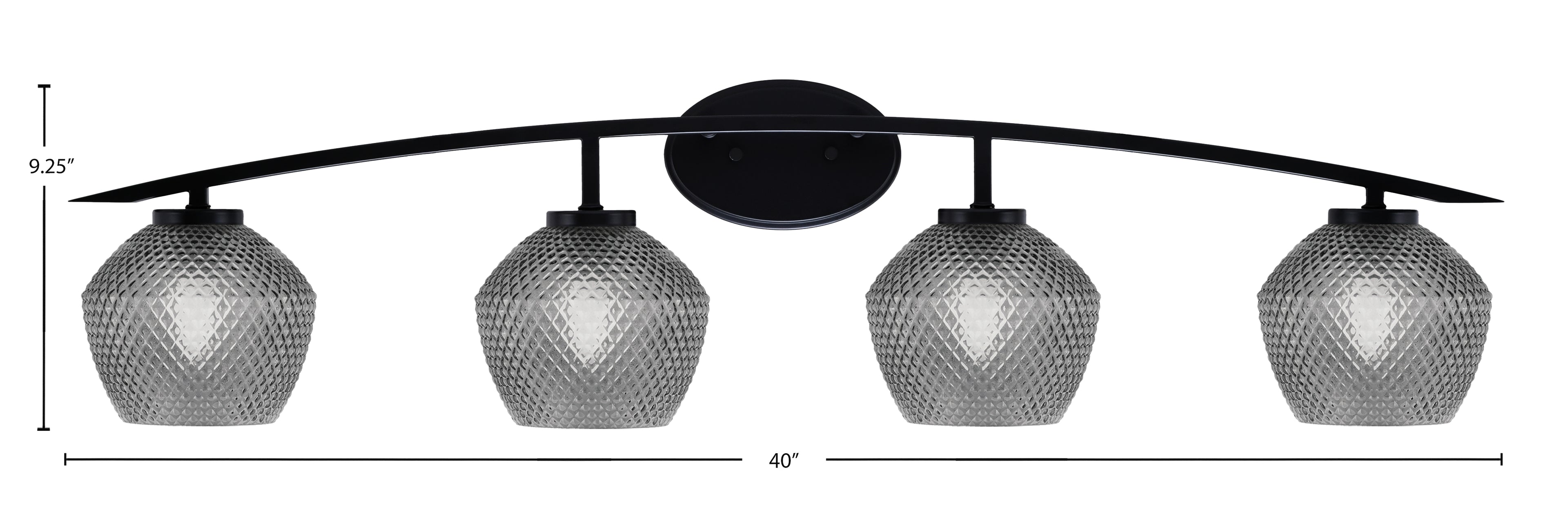 Kurve Four Light Bath Bar in Matte Black with Smoke Textured Shade