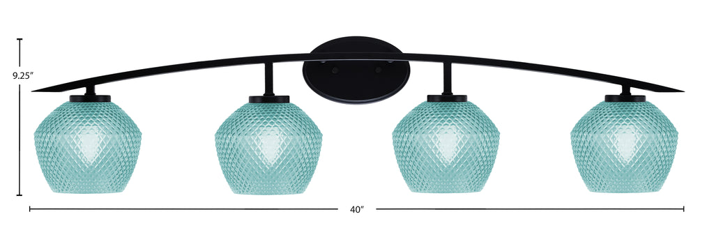 Kurve Four Light Bath Bar in Matte Black with Turquoise Textured Shade