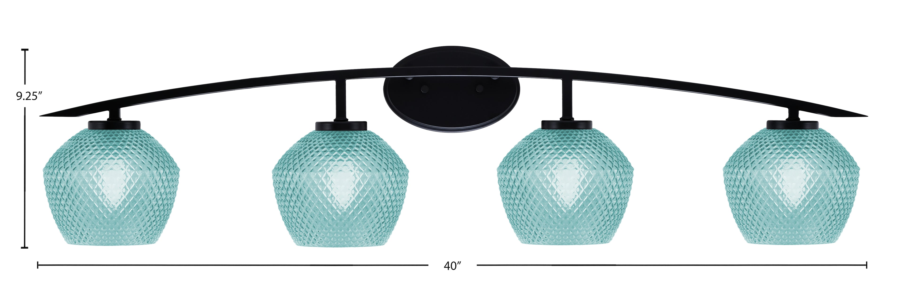 Kurve Four Light Bath Bar in Matte Black with Turquoise Textured Shade