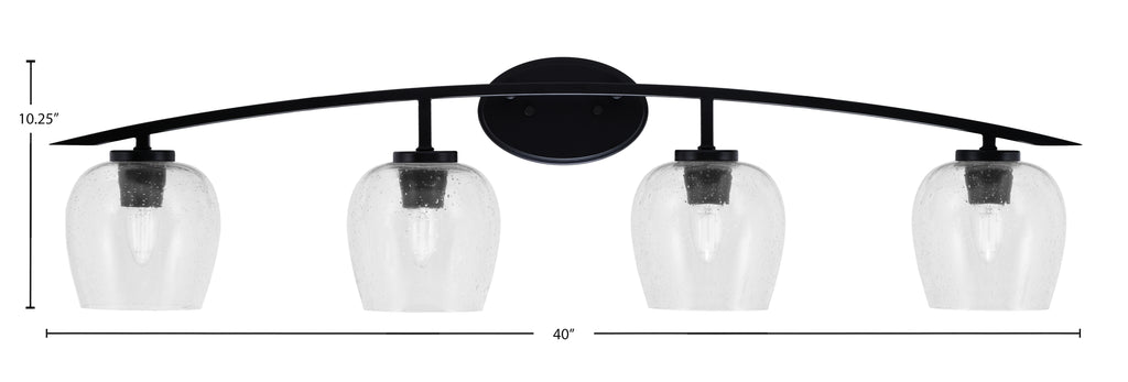 Kurve Four Light Bath Bar in Matte Black with Clear Bubble Shade