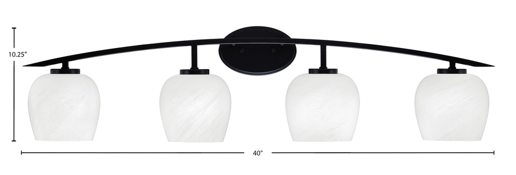 Kurve Four Light Bath Bar in Matte Black with White Marble Shade