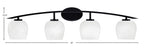 Kurve Four Light Bath Bar in Matte Black with White Marble Shade