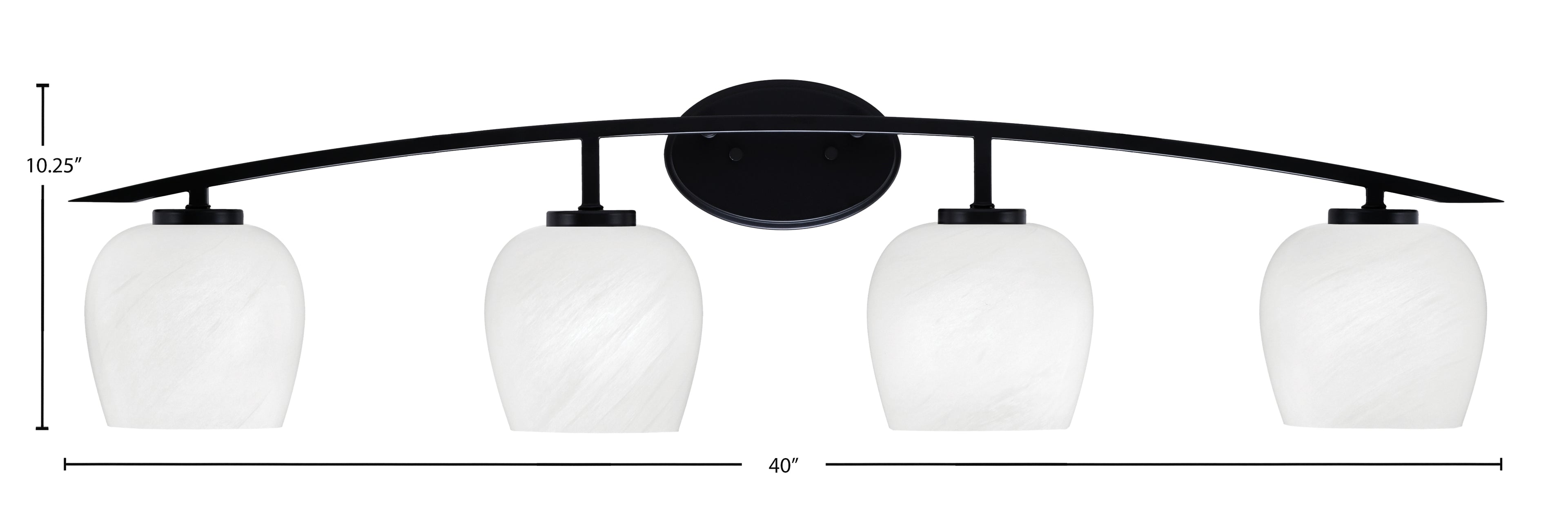 Kurve Four Light Bath Bar in Matte Black with White Marble Shade