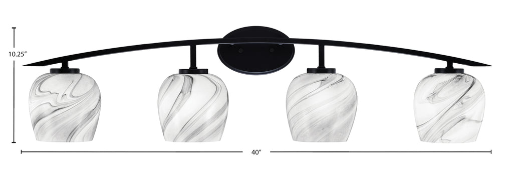 Kurve Four Light Bath Bar in Matte Black with Onyx Swirl Shade