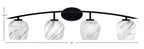 Kurve Four Light Bath Bar in Matte Black with Onyx Swirl Shade