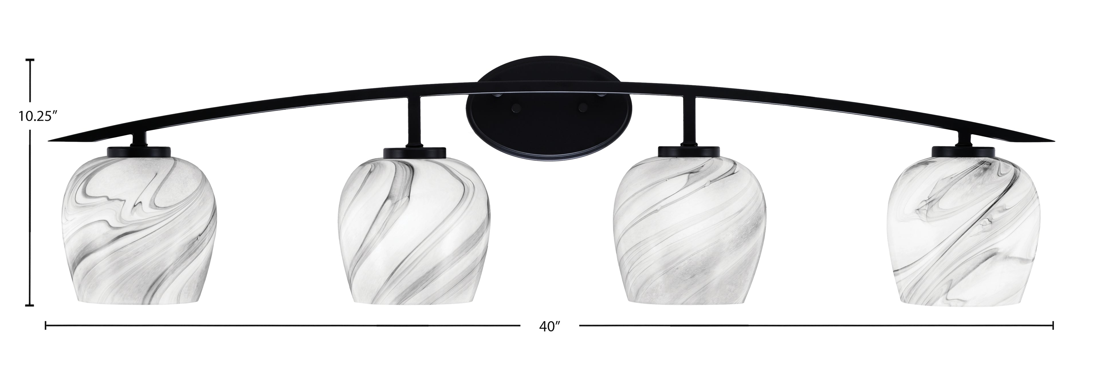 Kurve Four Light Bath Bar in Matte Black with Onyx Swirl Shade