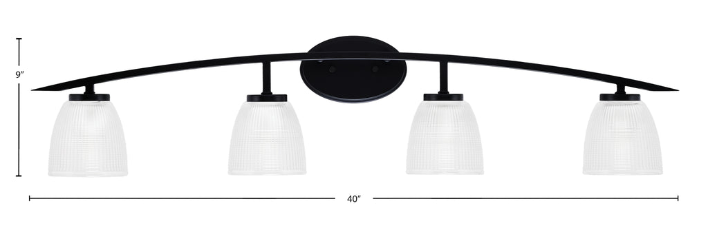 Kurve Four Light Bath Bar in Matte Black with Clear Ribbed Shade