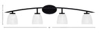 Kurve Four Light Bath Bar in Matte Black with Clear Ribbed Shade