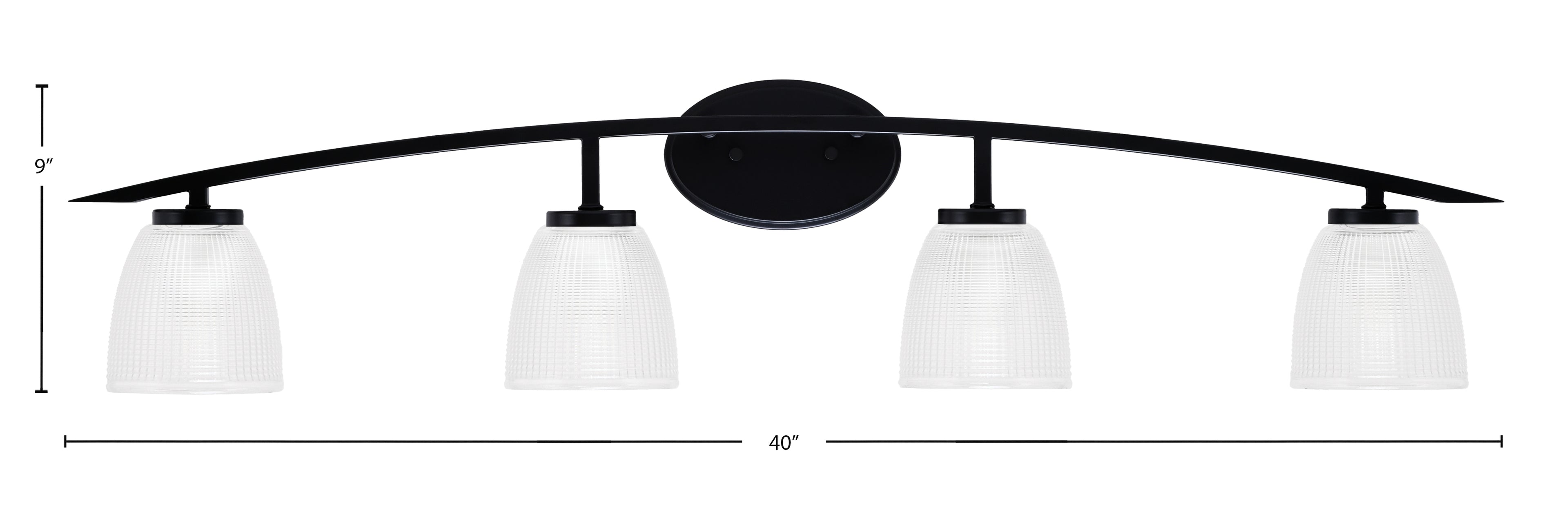 Kurve Four Light Bath Bar in Matte Black with Clear Ribbed Shade