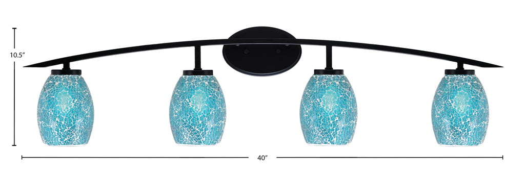 Kurve Four Light Bath Bar in Matte Black with Turquoise Fusion Shade