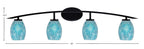 Kurve Four Light Bath Bar in Matte Black with Turquoise Fusion Shade
