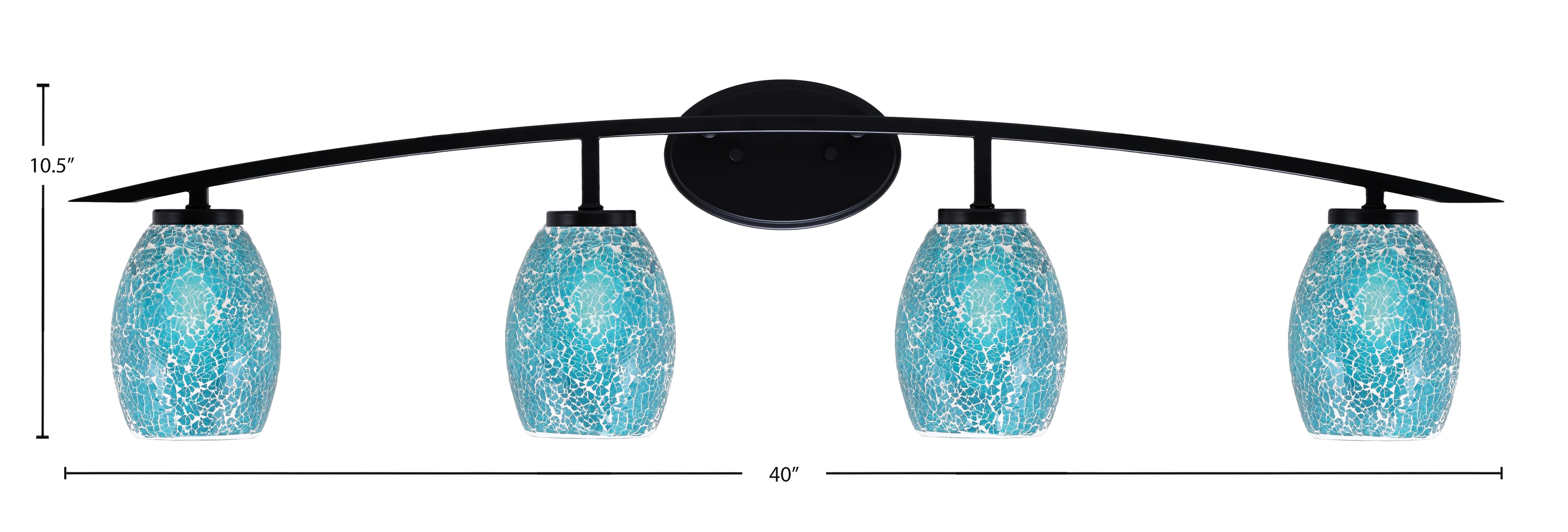Kurve Four Light Bath Bar in Matte Black with Turquoise Fusion Shade