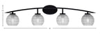 Kurve Four Light Bath Bar in Matte Black with Clear Ribbed Shade