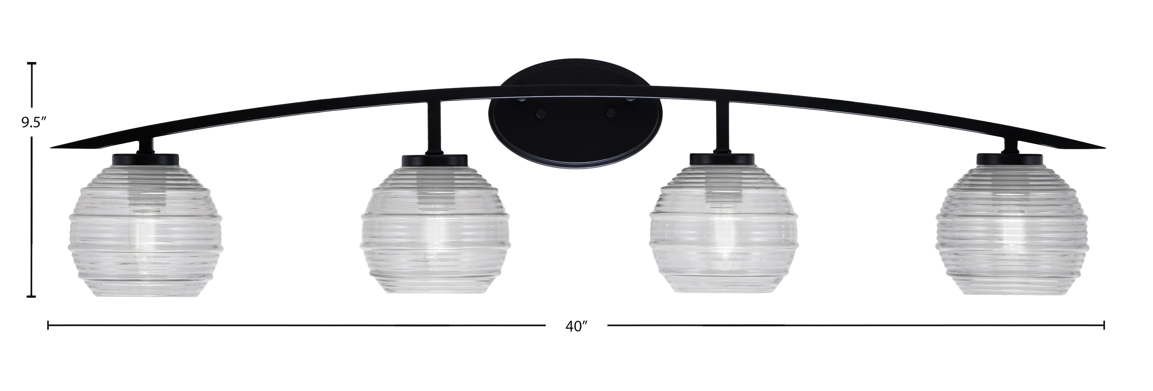 Kurve Four Light Bath Bar in Matte Black with Clear Ribbed Shade