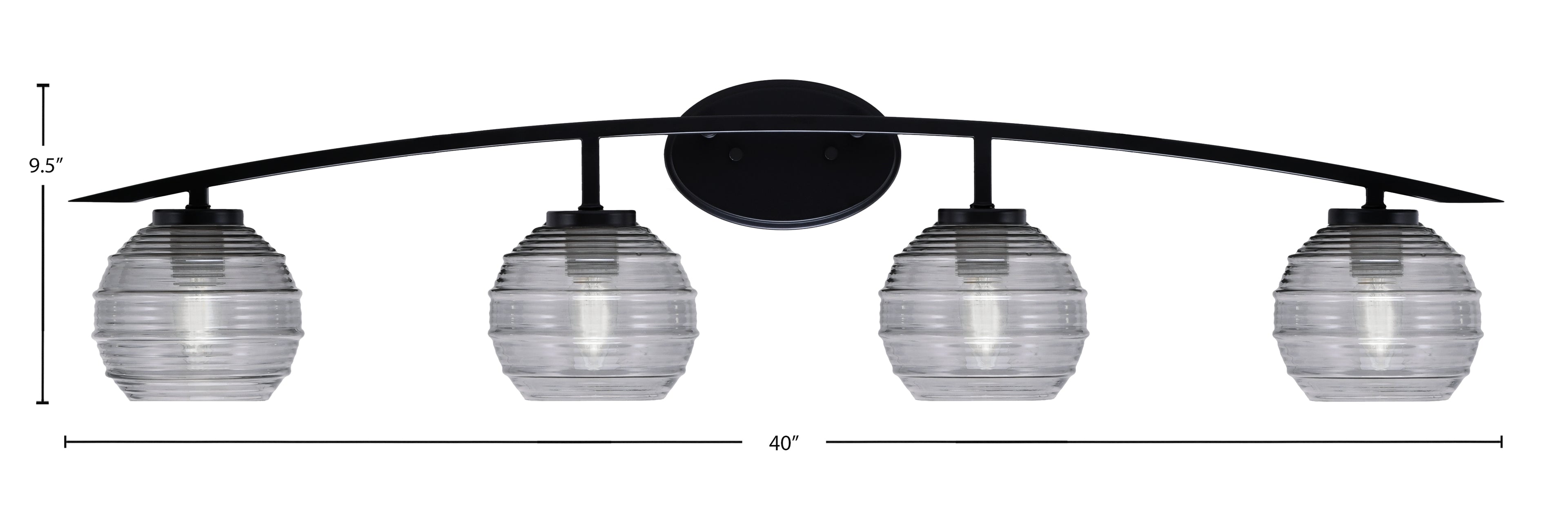 Kurve Four Light Bath Bar in Matte Black with Smoke Ribbed Shade