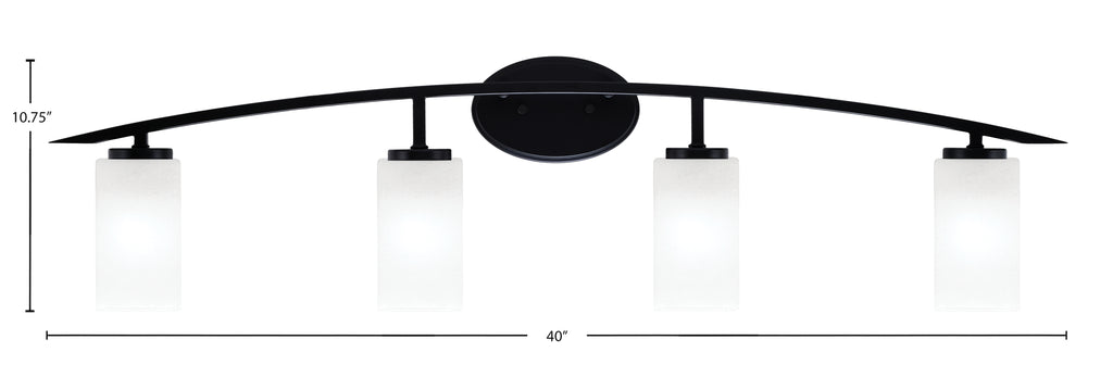 Kurve Four Light Bath Bar in Matte Black with White Marble Shade