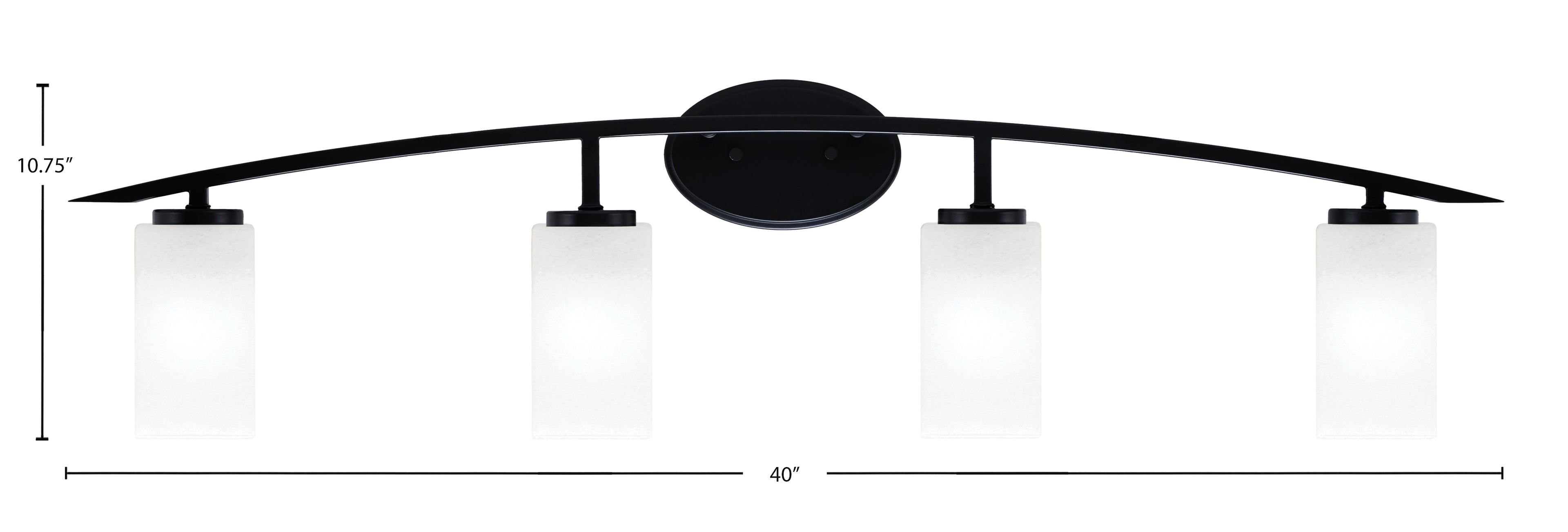Kurve Four Light Bath Bar in Matte Black with White Marble Shade