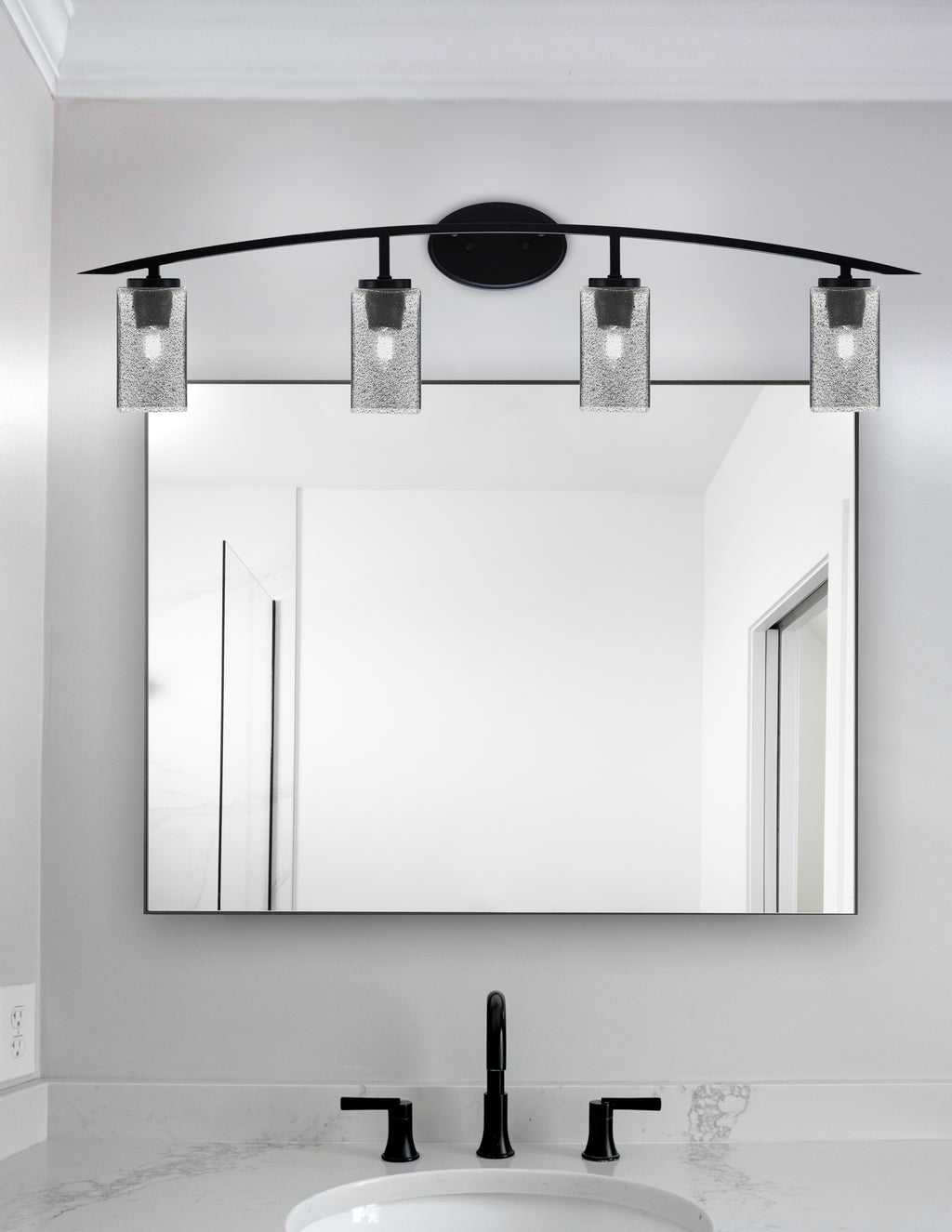 Kurve Four Light Bath Bar in Matte Black with Smoke Bubble Shade