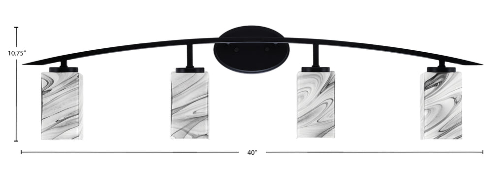 Kurve Four Light Bath Bar in Matte Black with Onyx Swirl Shade