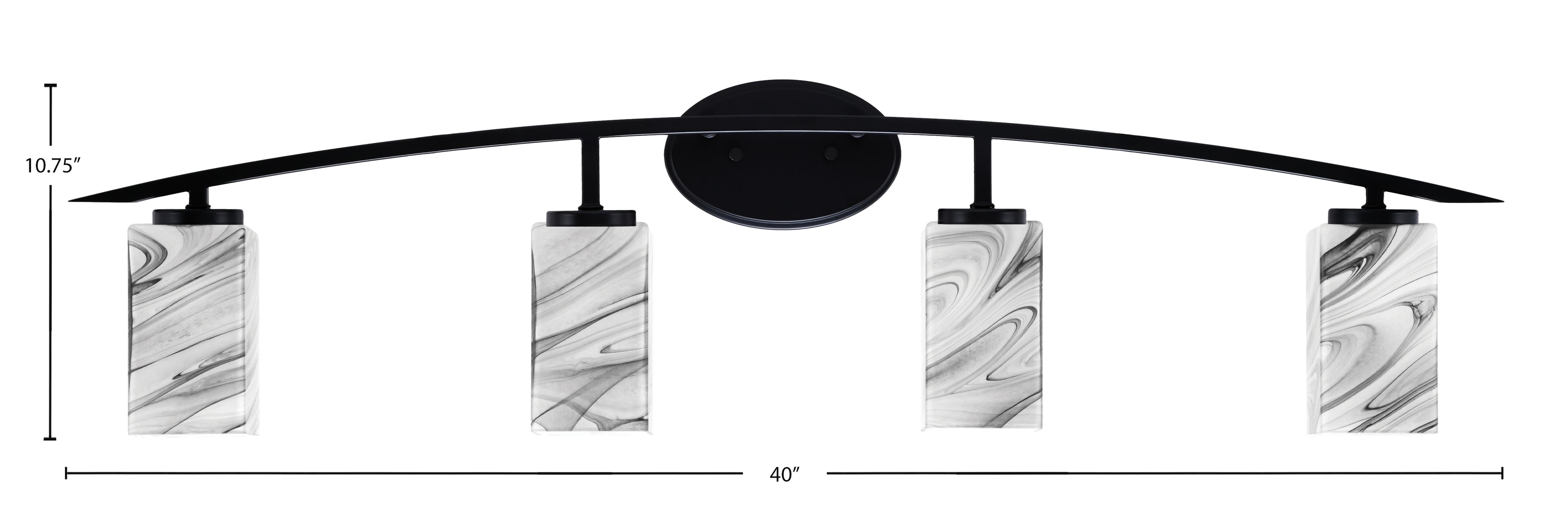Kurve Four Light Bath Bar in Matte Black with Onyx Swirl Shade