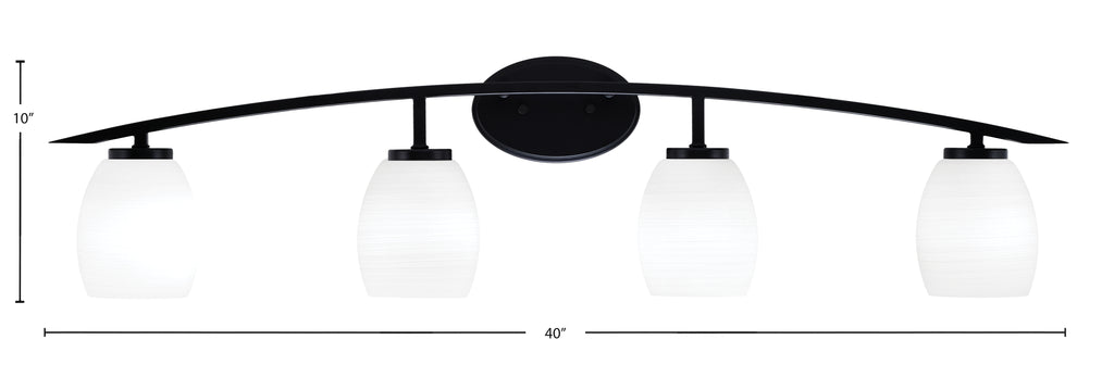 Kurve Four Light Bath Bar in Matte Black with White Linen Shade