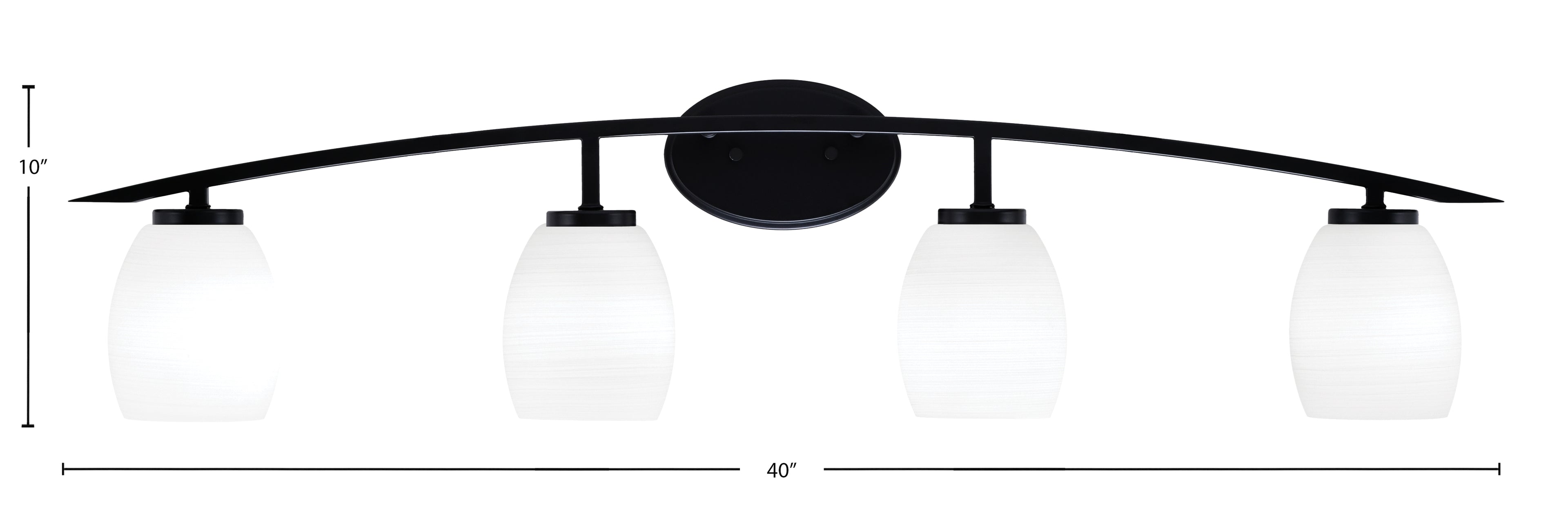 Kurve Four Light Bath Bar in Matte Black with White Linen Shade