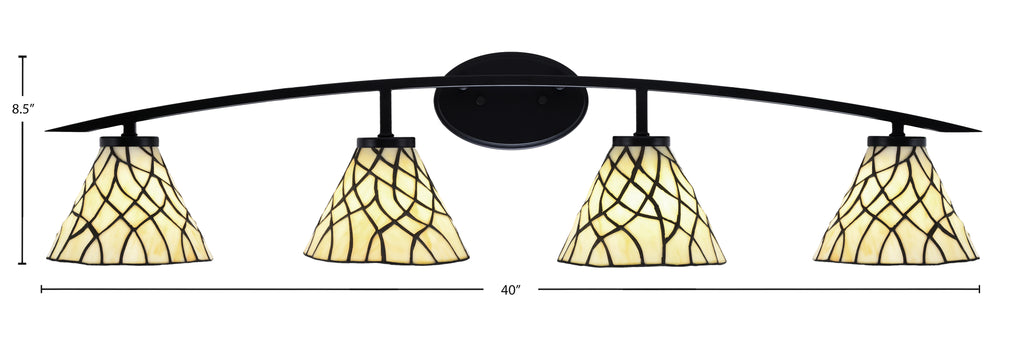 Kurve Four Light Bath Bar in Matte Black with Sandhill Art Shade