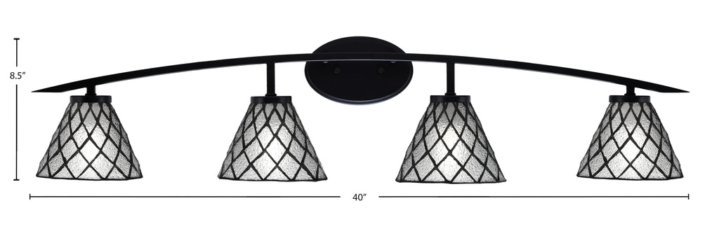 Kurve Four Light Bath Bar in Matte Black with Diamibd Ice Art Glass Shade