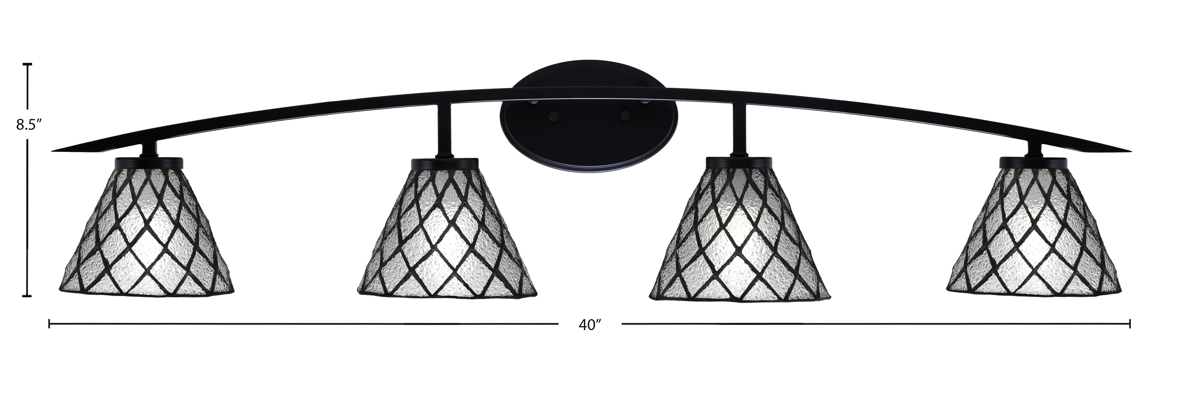 Kurve Four Light Bath Bar in Matte Black with Diamibd Ice Art Glass Shade