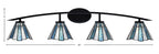 Kurve Four Light Bath Bar in Matte Black with Sea Ice Art Glass Shade