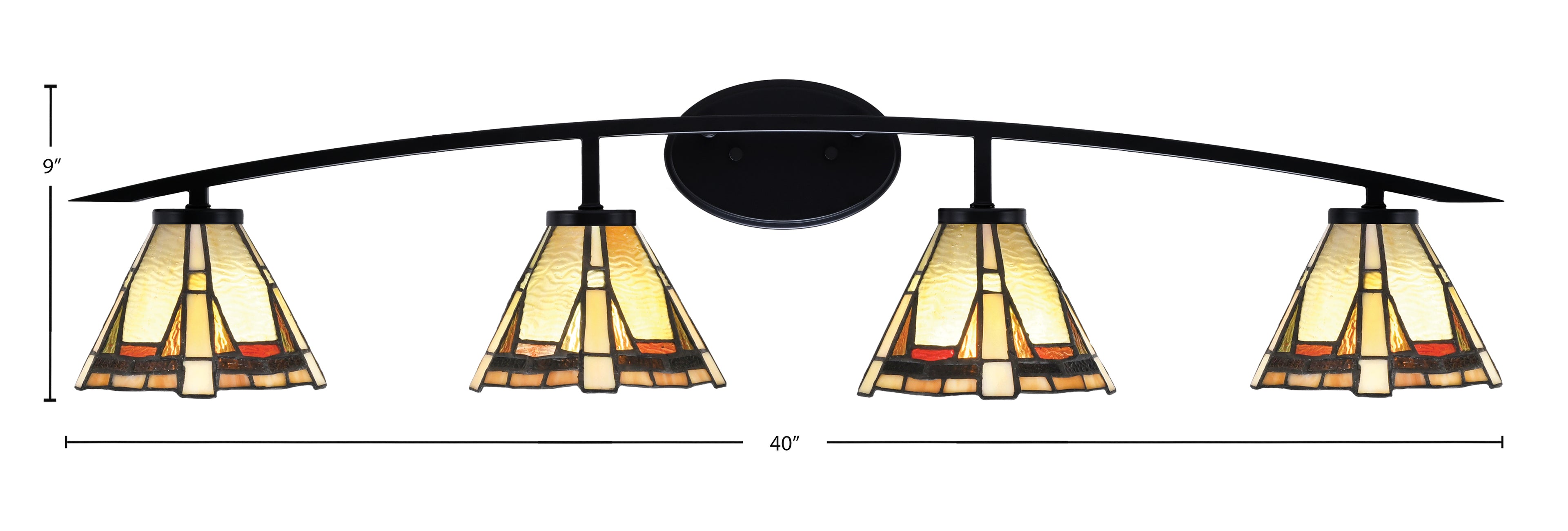 Kurve Four Light Bath Bar in Matte Black with Zion Art Glass Shade