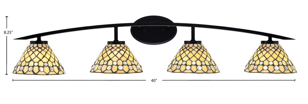Kurve Four Light Bath Bar in Matte Black with Starlight Art Glass Shade