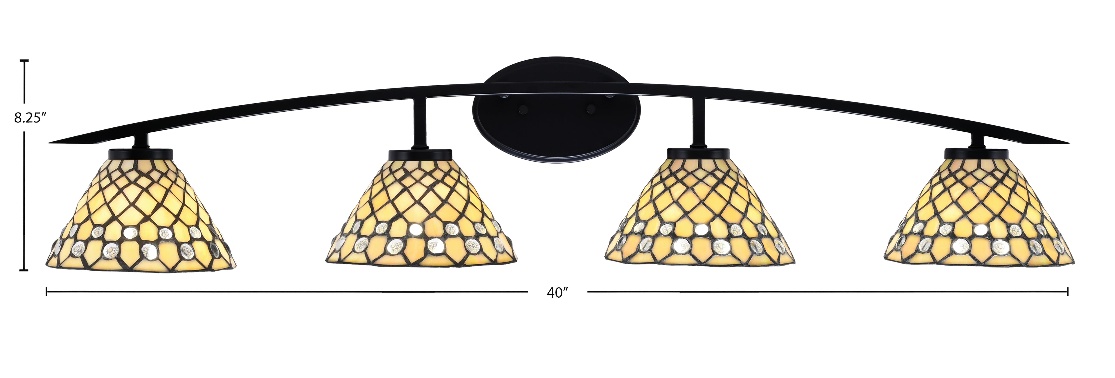 Kurve Four Light Bath Bar in Matte Black with Starlight Art Glass Shade