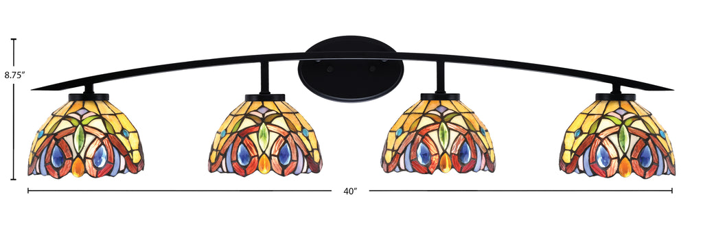 Kurve Four Light Bath Bar in Matte Black with Lynx Art Glass Shade