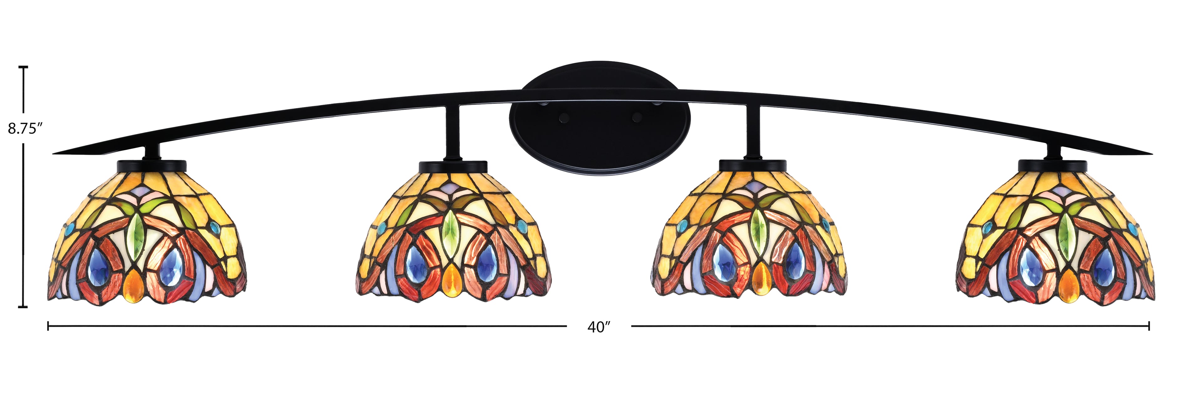 Kurve Four Light Bath Bar in Matte Black with Lynx Art Glass Shade