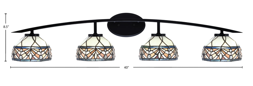 Kurve Four Light Bath Bar in Matte Black with Royal Merlot Art Glass Shade