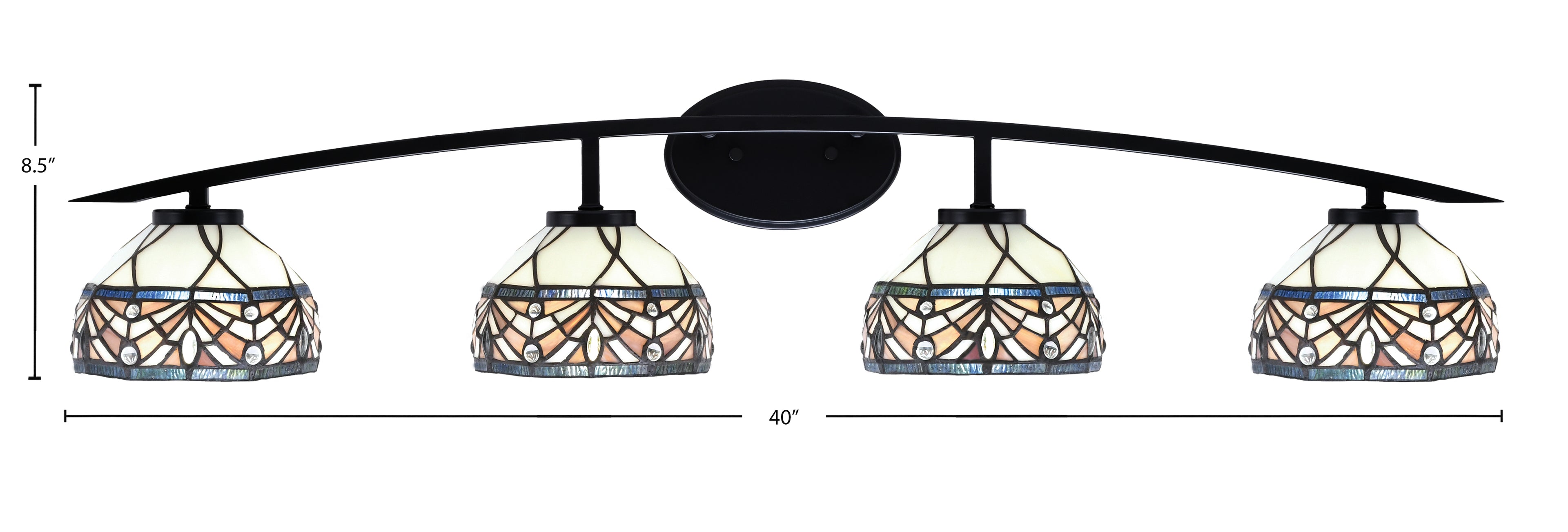 Kurve Four Light Bath Bar in Matte Black with Royal Merlot Art Glass Shade
