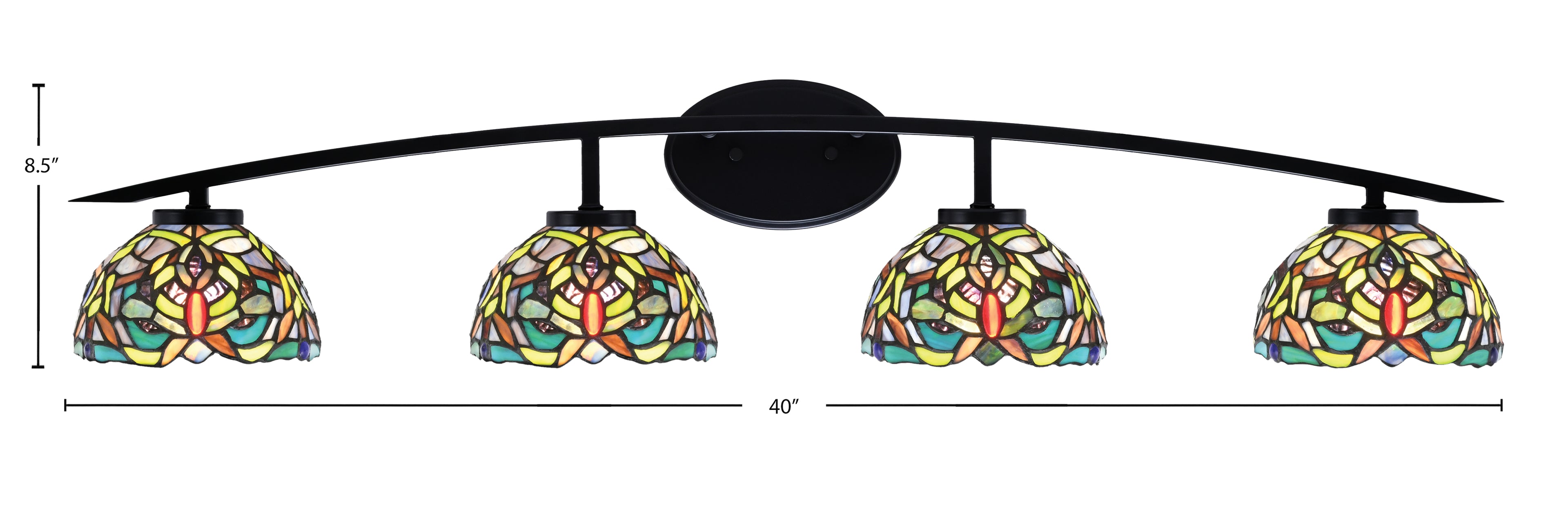 Kurve Four Light Bath Bar in Matte Black with Kaleidoscope Art Glass Shade