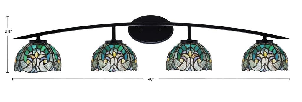 Kurve Four Light Bath Bar in Matte Black with Turquoise Cypress Art Glass Shade