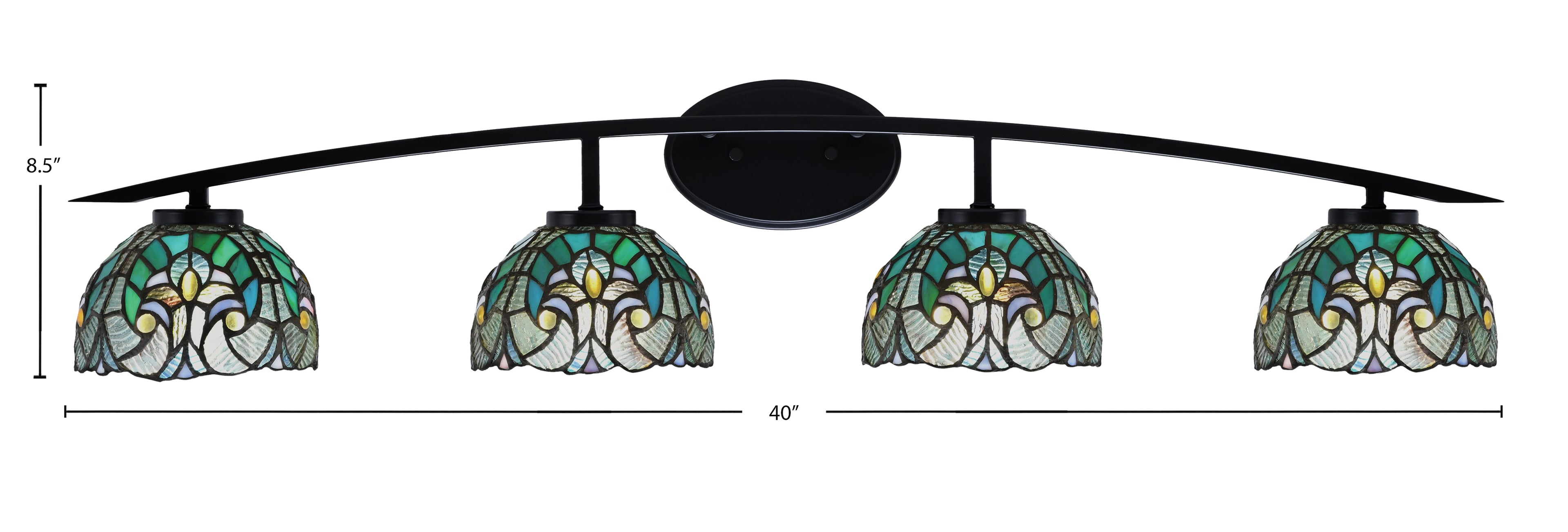 Kurve Four Light Bath Bar in Matte Black with Turquoise Cypress Art Glass Shade